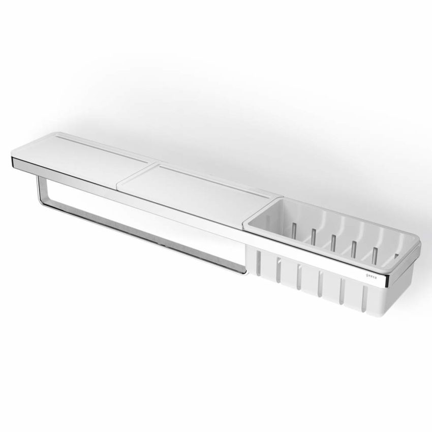 300-8854-300-1 Εταζέρα 63x10,8 εκ. με Μπουκαλοθήκη & Πετσετοκρεμάστρα FRAME GEESA Χρωμέ/Λευκό Ματ - Image 1