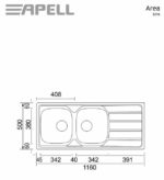 Νεροχύτης AREA 116x50 APELL Inox Λείο - Image 2