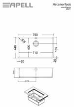 Νεροχύτης Υποκαθήμενος METAMORFOSI 71x40 PVD Rame APELL - Image 3