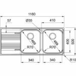 Νεροχύτης SMART 621 - 86 ΡΔ 1160Χ500ΜΜ Λείο Σετ Inox - Image 2