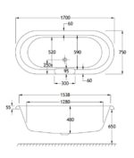 ASCOLI Μπανιέρα FREESTD 1700X750 ΟΒΑΛ με 4 Ποδιά Χρωμέ - Image 4
