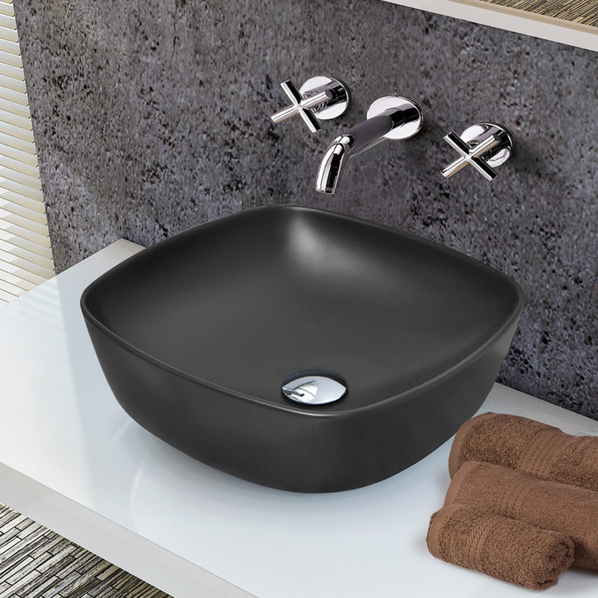 Νιπτήρας 46x46 SEREL Μαύρο Ματ - Image 1