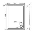 Ντουζιέρα Παραλληλόγραμμη Ακρυλική 100x70 EXTRA-FLAT Φ90 SIRENE Λευκό - Image 2
