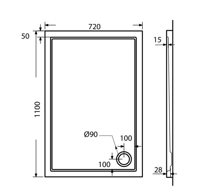 510-E11072-300-1 Ντουζιέρα Παραλληλόγραμμη Ακρυλική 110x72 EXTRA-FLAT Φ90 SIRENE Λευκό - Image 2