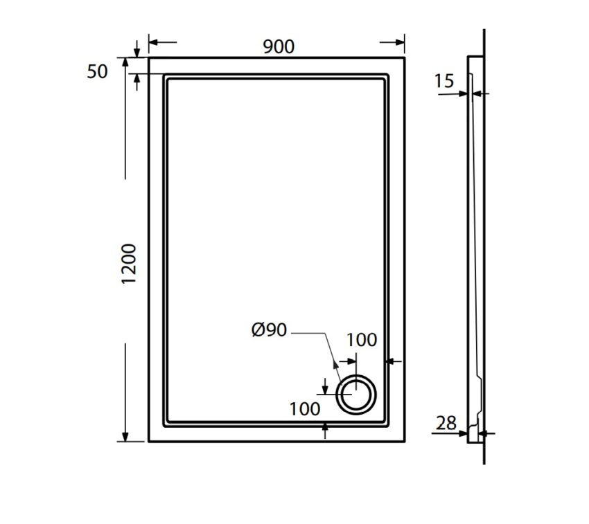 Ντουζιέρα Παραλληλόγραμμη Ακρυλική 120x90 EXTRA-FLAT Φ90 SIRENE Λευκό - Image 2