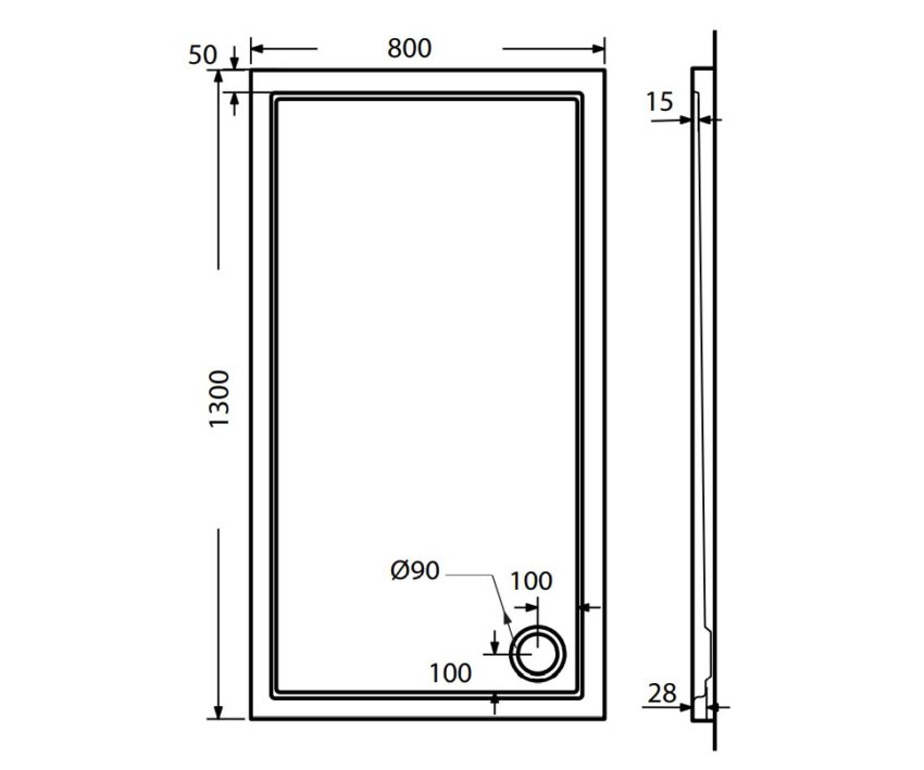510-E13080-300-2 Ντουζιέρα Παραλληλόγραμμη Ακρυλική 130x80 EXTRA-FLAT Φ90 SIRENE Λευκό - Image 3