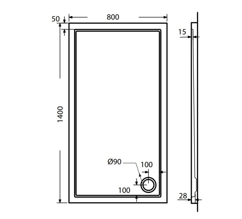 Ντουζιέρα Παραλληλόγραμμη Ακρυλική 140x80 EXTRA-FLAT Φ90 SIRENE Λευκό - Image 3