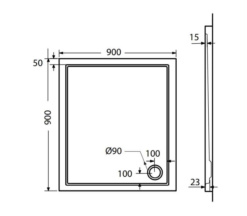 510-E9090-300-1 Ντουζιέρα Τετράγωνη Ακρυλική 90x90 EXTRA-FLAT Φ90 SIRENE Λευκό - Image 2