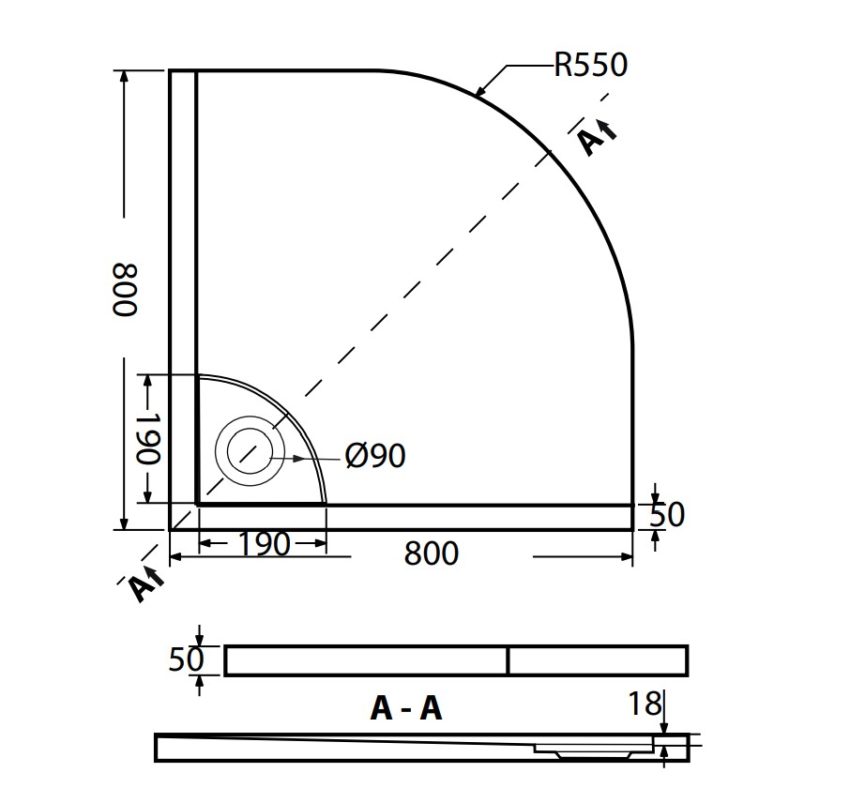 Ντουζιέρα Ημικυκλική Ακρυλική 80x80 FLOW Φ90 SIRENE Λευκό - Image 2