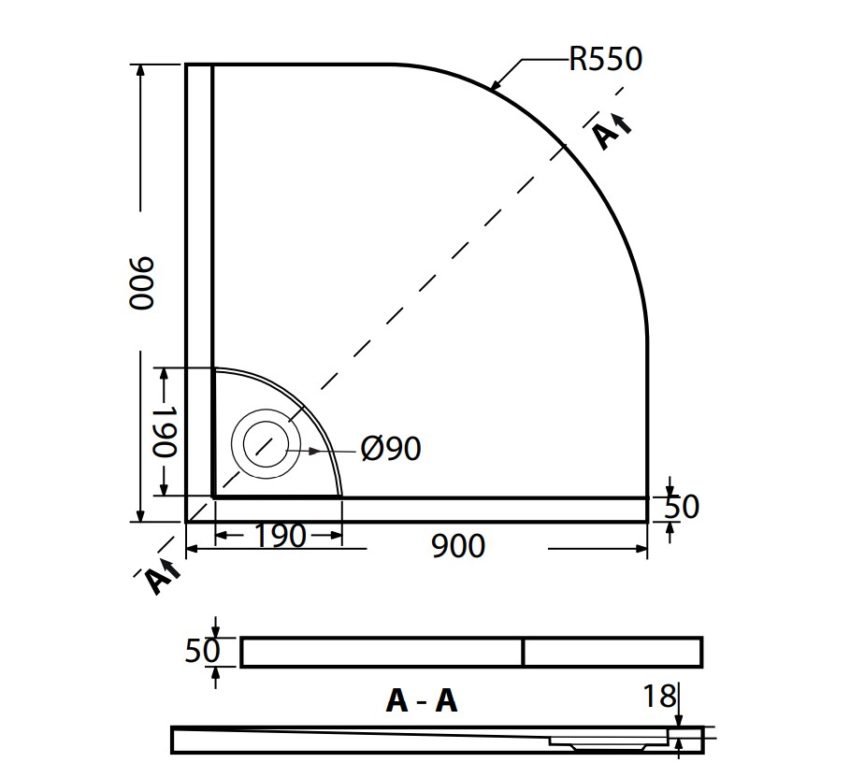 510-FQ9090-300-1 Ντουζιέρα Ημικυκλική Ακρυλική 90x90 FLOW Φ90 SIRENE Λευκό - Image 2