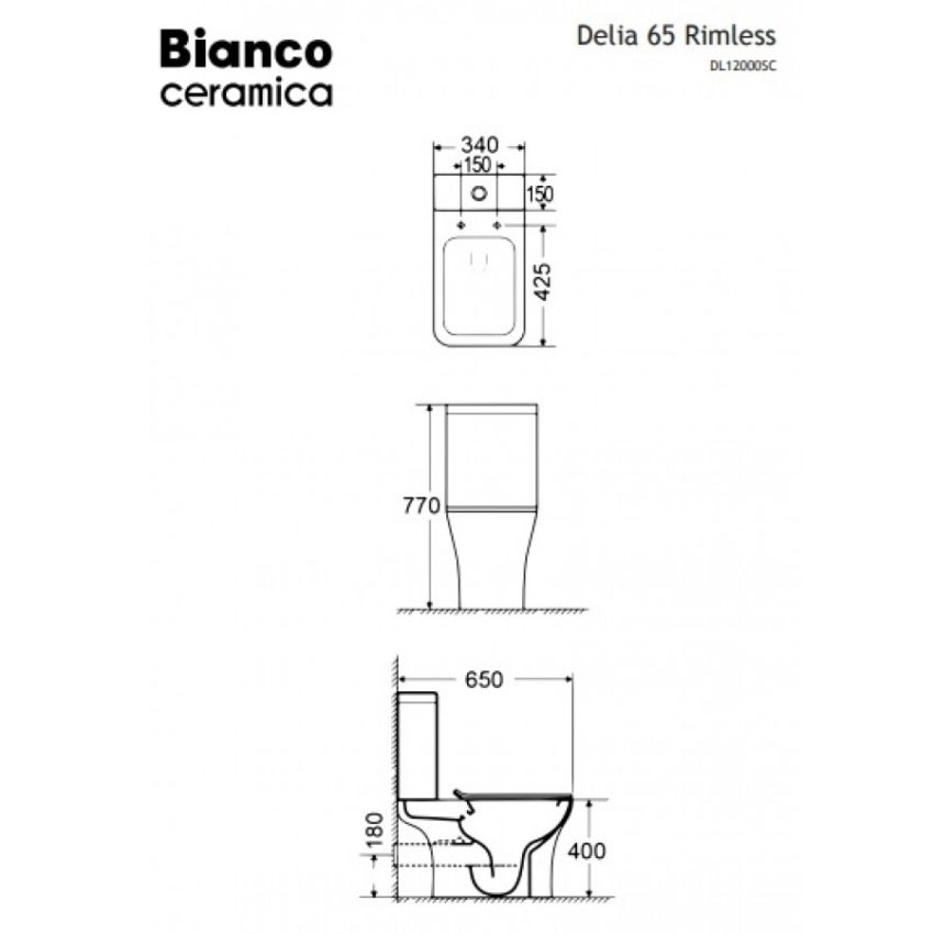 Bianco Ceramica Delia Rimless DL12000SC-300 Λεκάνη Χ.Π. 66.5cm Κομπλέ - Image 3