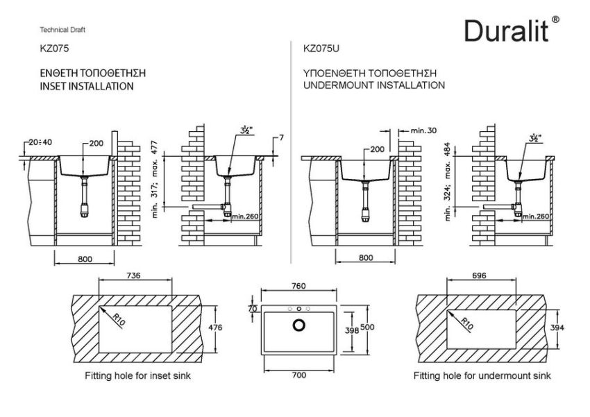 Νεροχύτης Συνθετικός 76x50 DURALIT Λευκό - Image 2