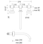 Μπαταρία ΝιπτήροςΤοίχου 3 Οπών ELETTA CHESTER EURORAMA BRUSHED GOLD - Image 2