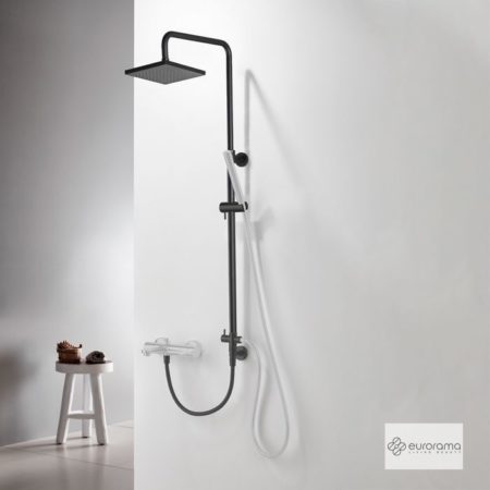 Κολώνα Ντουζ Y83-144 εκ. Με Κεφαλή 20x20 Μαύρο Ματ