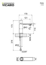 Μπαταρία Νιπτήρος Με ΒαλβίδαCLIC-CLAC HALO VICARIO BRUSHED GOLD - Image 2