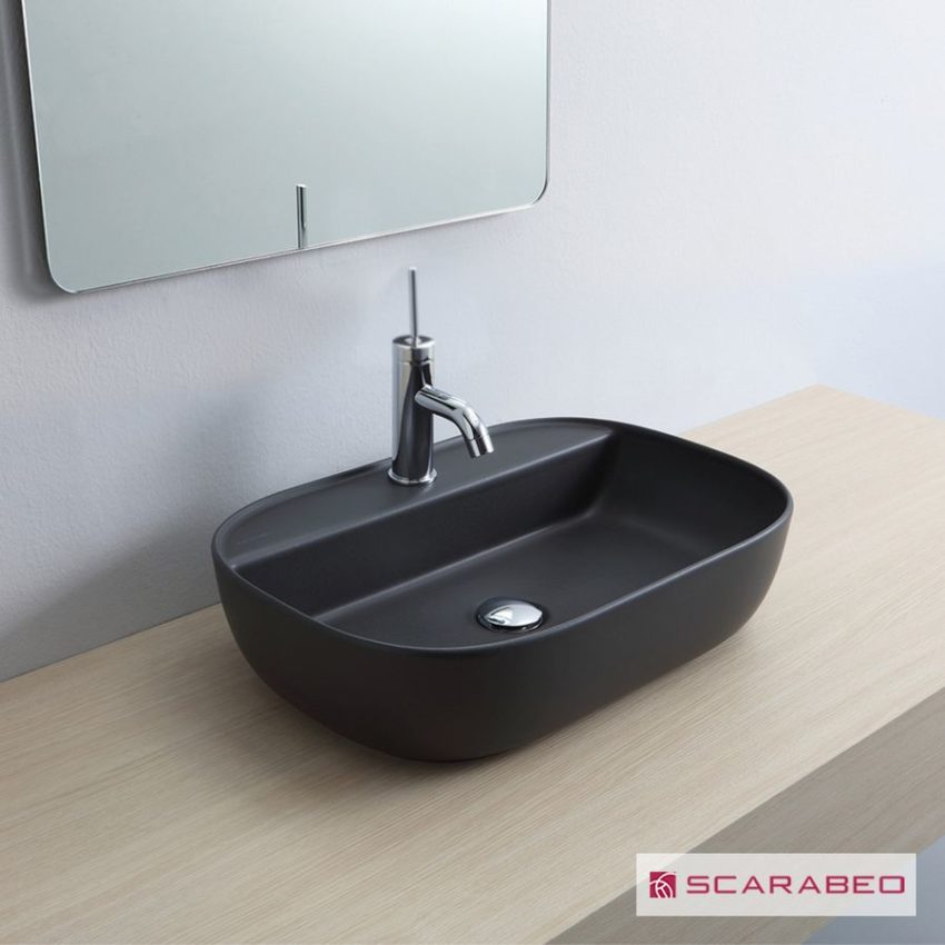 Νιπτήρας GLAM56 R 56x38 (1 οπή) SCARABEO ARDESIA (Μαύρο Ματ)