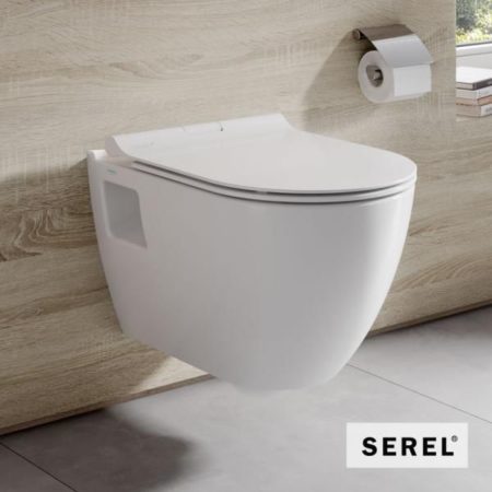 Κομπλέ Κρεμαστή Λεκάνη SM26 RIMLESS+ΚΑΛ.9001SC SLIM SOFT-CLOSE SEREL WHITE