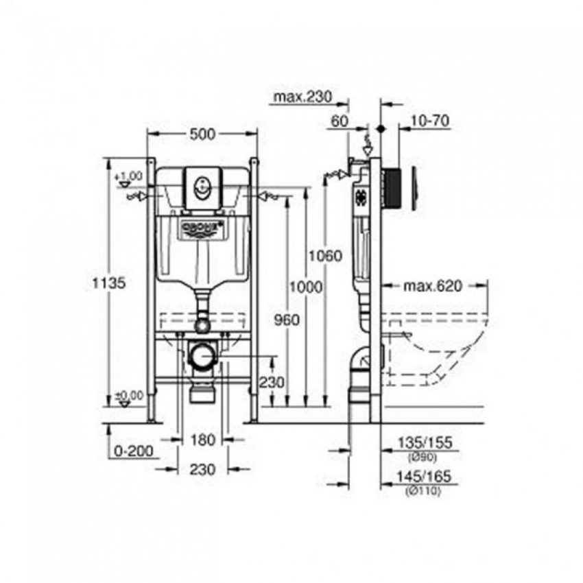 sx-38745001 Εντοιχιζόμενο Καζανάκι Γυψοσανίδας GROHE RAPID SL 38745001 Με Πλακέτα SKATE AIR - Image 2