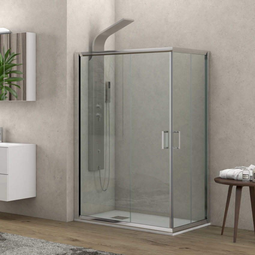 CAR10070120_1 Καμπίνα ορθογώνια με διάφανο κρύσταλλο CARAIBI 100 Χρωμέ KARAG 70x120x190cm - Image 1