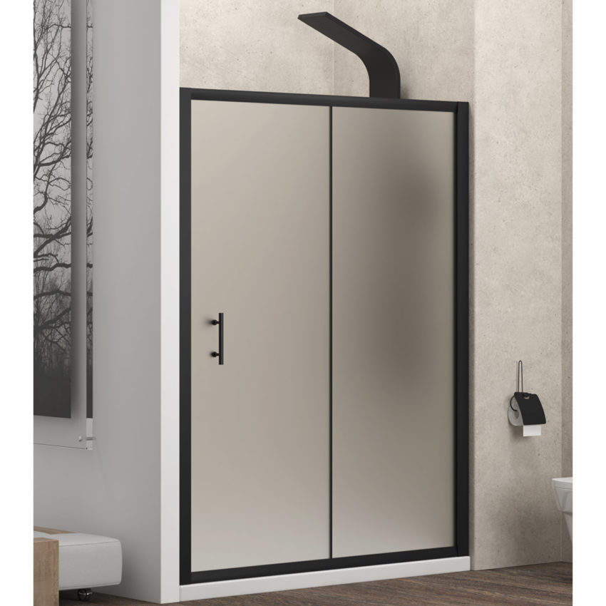 Καμπίνα από τοίχο σε τοίχο με σατινέ κρύσταλλο FLORA 500 Μαύρη KARAG - Image 1