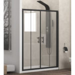 Καμπίνα από τοίχο σε τοίχο με διάφανο κρύσταλλο FLORA 600 Μαύρη KARAG