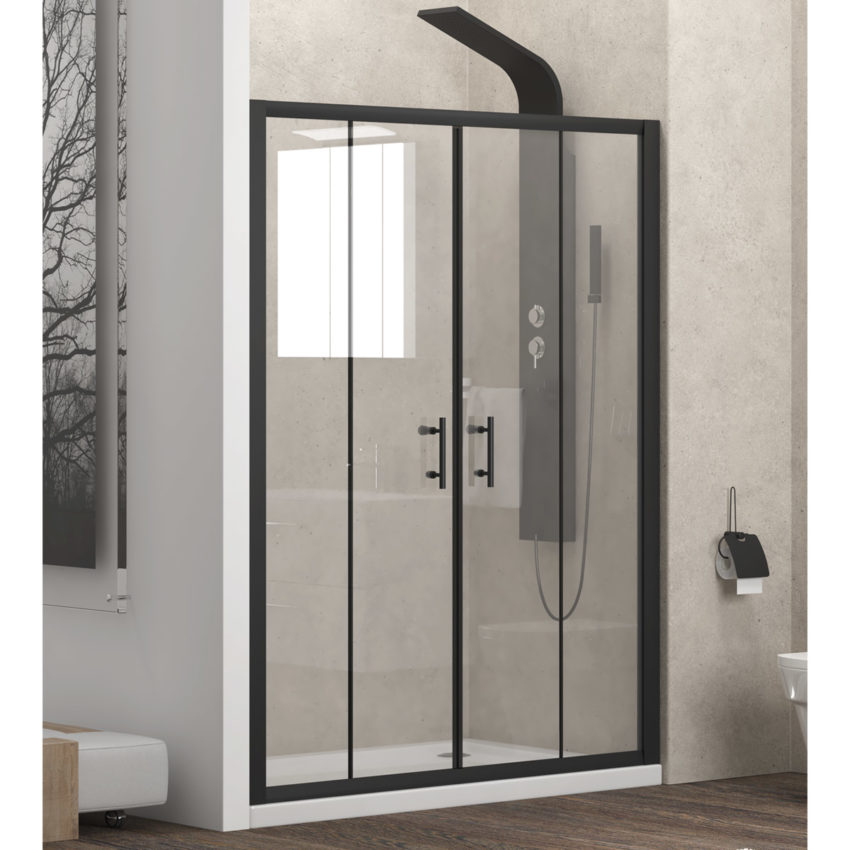 Καμπίνα από τοίχο σε τοίχο με διάφανο κρύσταλλο FLORA 600 Μαύρη KARAG - Image 1
