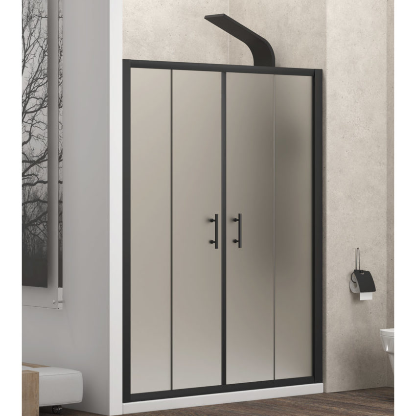 Καμπίνα από τοίχο σε τοίχο με σατινέ κρύσταλλο FLORA 600 Μαύρη KARAG - Image 1