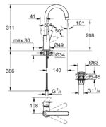Grohe Bauedge Μπαταρία Νιπτήρος Με Βαλβίδα Click-Clack Χρωμέ 23911001 - Image 3