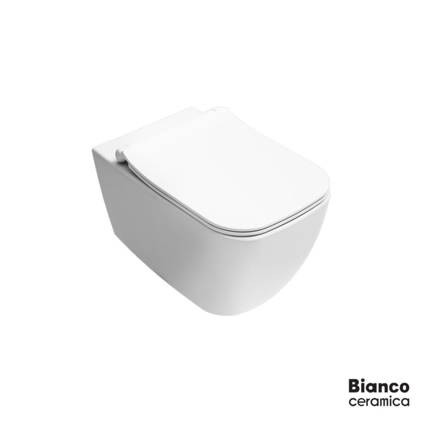 508-361600SC-301 Λεκάνη Κρεμαστή MIZO/51,5 Rimless με κάλυμμα Slim Soft Close MS36SC, Bianco Ceramica White Matt - Image 1