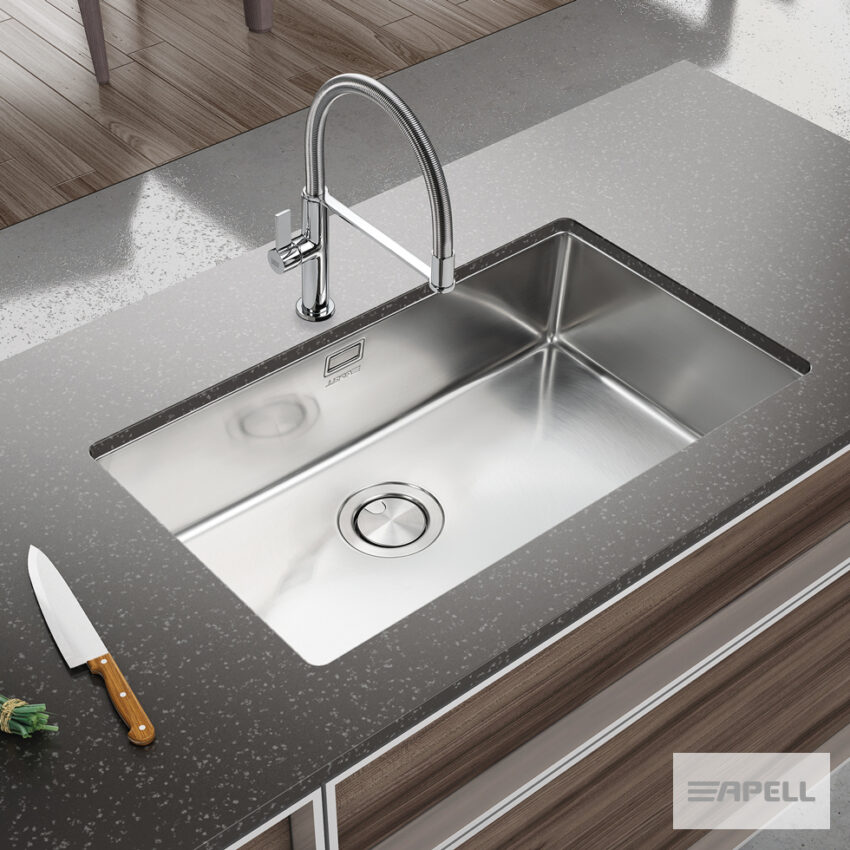 Νεροχύτης Κουζίνας Ανοξείδωτος Υποκαθήμενος linear Plus 75x44 Αpell Inox Λείο - Image 2