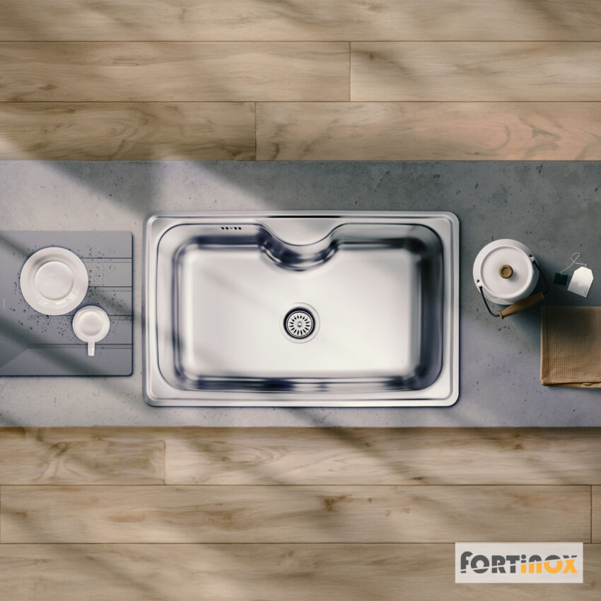 Νεροχύτης Κουζίνας Ανοξείδωτος Arena 80x50 Fortinox Inox Λείο - Image 2