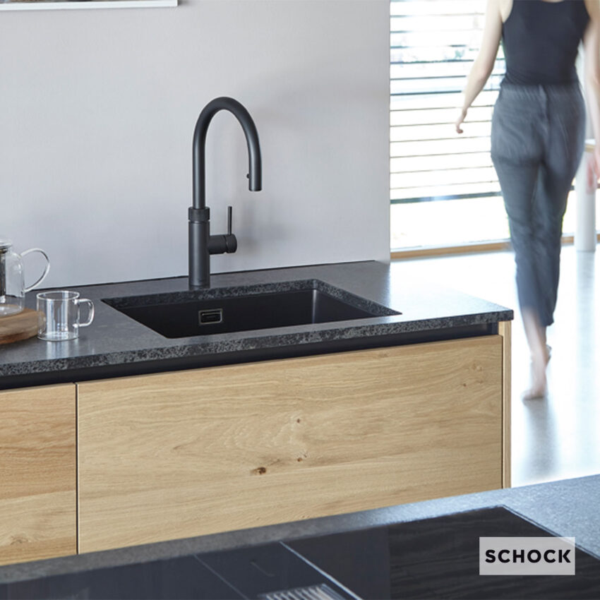 Νεροχύτης Κουζίνας Γρανίτη Manhattan Υποκαθήμενος 55,6x45,6 Schock Cristalite Nero Granite - Image 2