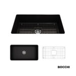 Νεροχύτης Κουζίνας Πορσελάνης Ένθετος - Υποκαθήμενος 81x48 Bocchi Black Matt - Image 2