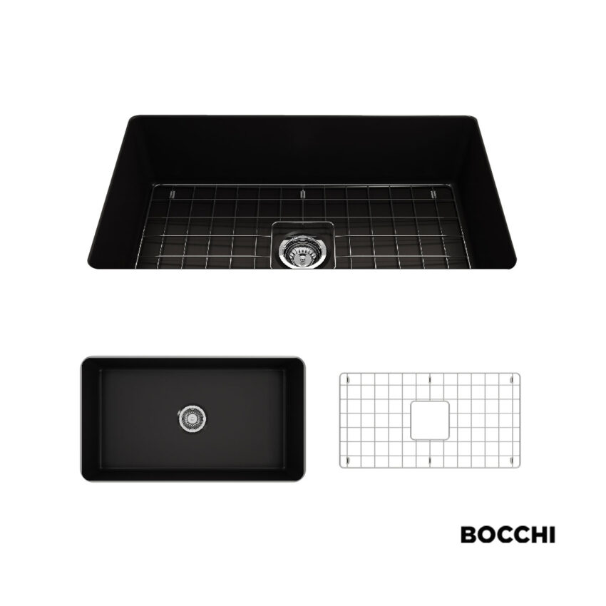 Νεροχύτης Κουζίνας Πορσελάνης Ένθετος - Υποκαθήμενος 81x48 Bocchi Black Matt - Image 2