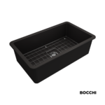 Νεροχύτης Κουζίνας Πορσελάνης Ένθετος - Υποκαθήμενος 81x48 Bocchi Black Matt - Image 3