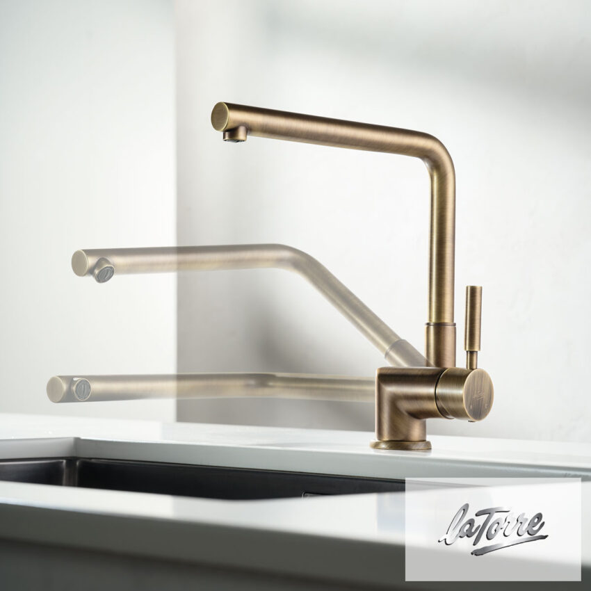 Μπαταρία Νεροχύτη Κουζίνας Παραθύρου, Τech La Torre Antique Brass - Image 3