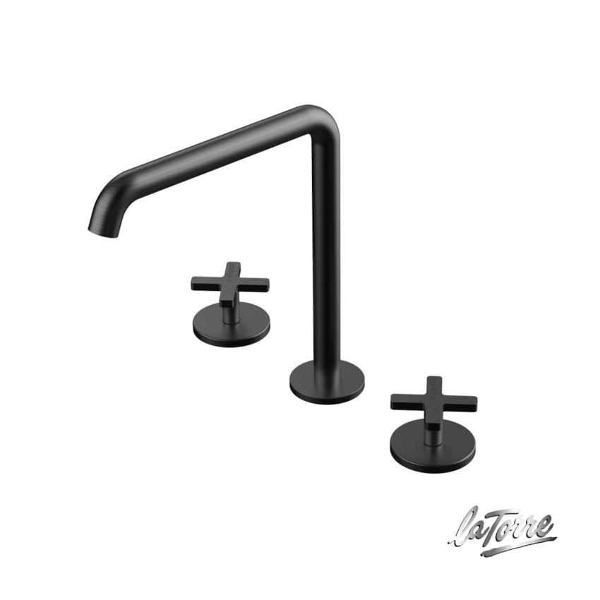 Μπαταρία Νιπτήρα Επικαθήμενη 3 οπών με Βαλβίδα Clic-Clac Εlle Cross La Torre Black Brushed - Image 2