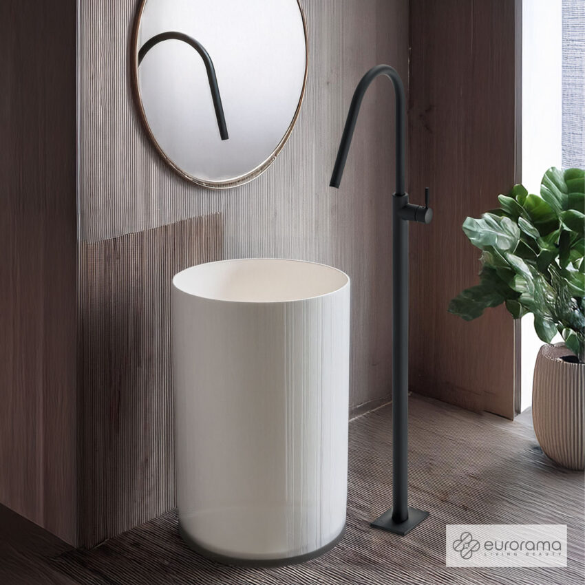 Μπαταρία Νιπτήρα Επιδαπέδια h.124,5εκ. Eurorama Black Matt - Image 2