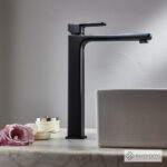 Μπαταρία Νιπτήρα Υψηλή με Βαλβίδα Clic-Clac Quadra Eurorama Black Matt - Image 2