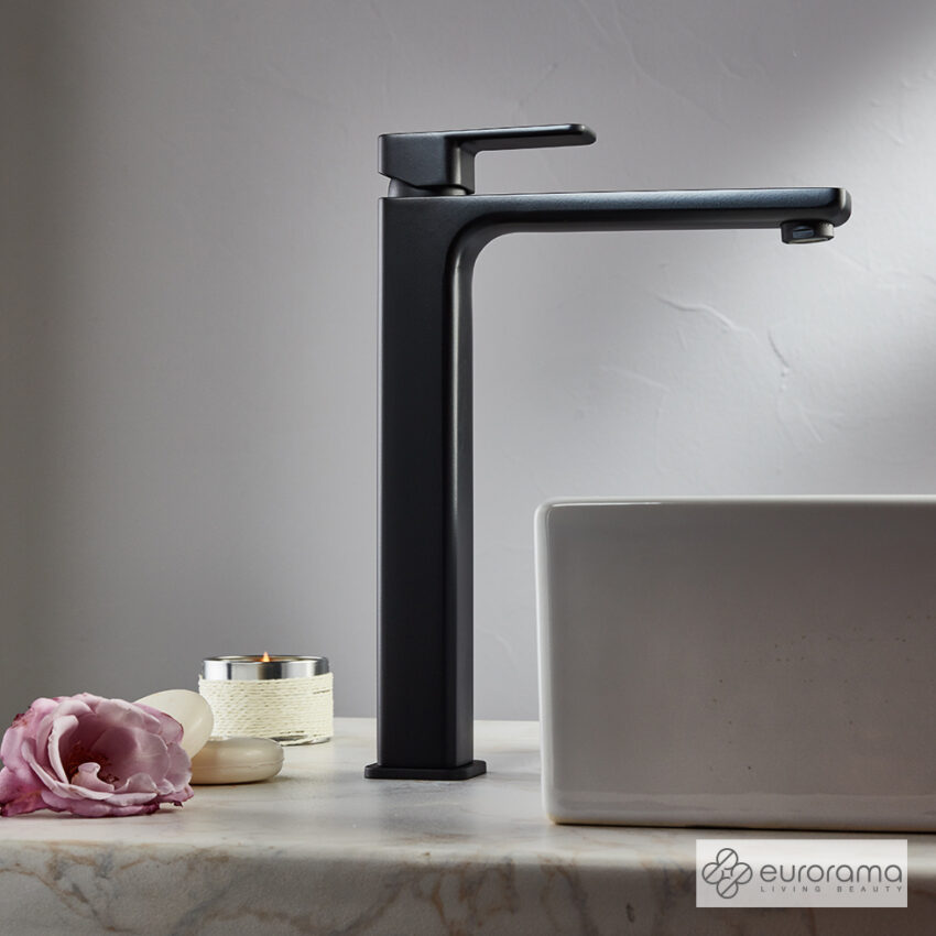 Μπαταρία Νιπτήρα Υψηλή με Βαλβίδα Clic-Clac Quadra Eurorama Black Matt - Image 2