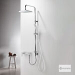 Ρυθμιζόμενη Κολώνα Ντους με κεφαλή 20x20 για σύνδεση μεΜπαταρία Λουτρού, Chrome - Image 2