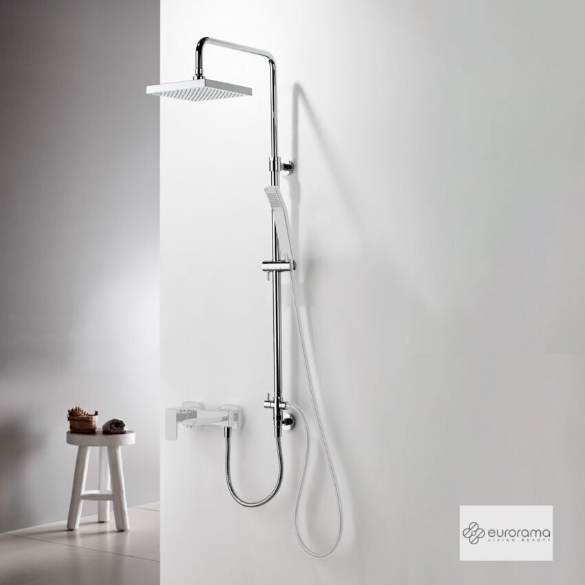 Ρυθμιζόμενη Κολώνα Ντους με κεφαλή 20x20 για σύνδεση μεΜπαταρία Λουτρού, Chrome - Image 2