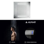 Κεφαλή Ντουζ Εντοιχισμού Οροφής 30x30 με Χρωματοθεραπεία, Almar Inox Chrome