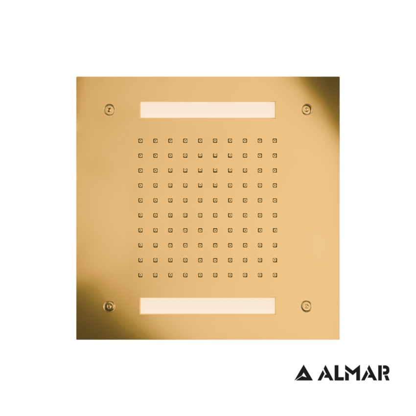 Κεφαλή Ντουζ Εντοιχισμού Οροφής 30x30 με Χρωματοθεραπεία, Almar PVD Brushed Gold - Image 2