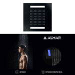 Κεφαλή Ντουζ Εντοιχισμού Οροφής 30x30 με Χρωματοθεραπεία, Almar Black Matt