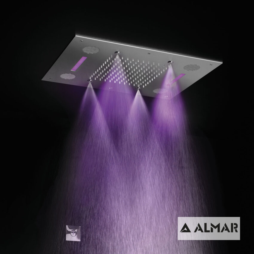 Κεφαλή Ντουζ Εντοιχισμού Οροφής Temptation 63x48 με Σύνδεση Bluetooth και Χρωματοθεραπεία, Almar Inox Chrome - Image 3