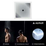 Κεφαλή Ντουζ Εντοιχισμού Οροφής 47x47 Icicle με Χρωματοθεραπεία χωρίς πλαίσιο στήριξης, Almar Inox Chrome