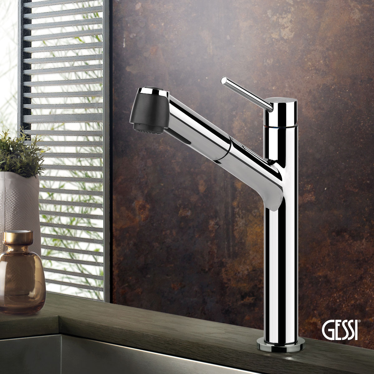 Μπαταρία Νεροχύτη Κουζίνας με Τηλέφωνο Ντους 2 ροών Thalium Gessi Chrome Μπαταρία Νεροχύτη Κουζίνας με Τηλέφωνο Ντους 2 ροών Thalium Gessi Chrome - Image 1