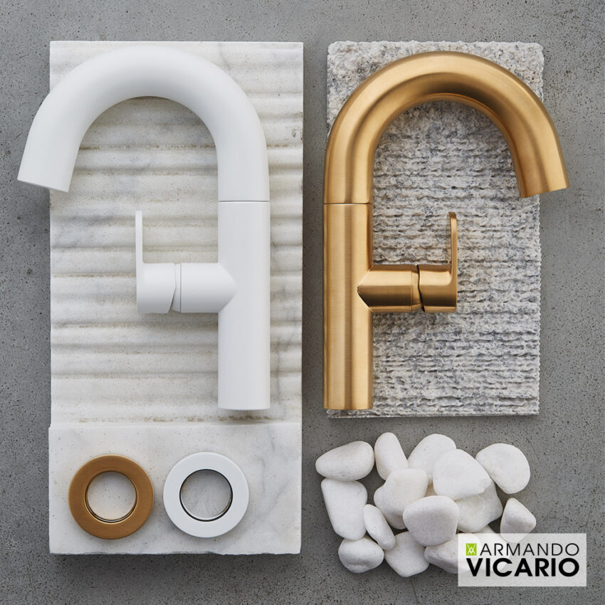 Μπαταρία Νιπτήρα με Βαλβίδα Clic-Clac Slim Vicario Brushed Gold - Image 2