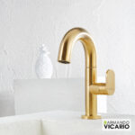 Μπαταρία Νιπτήρα με Βαλβίδα Clic-Clac Slim Vicario Brushed Gold - Image 3